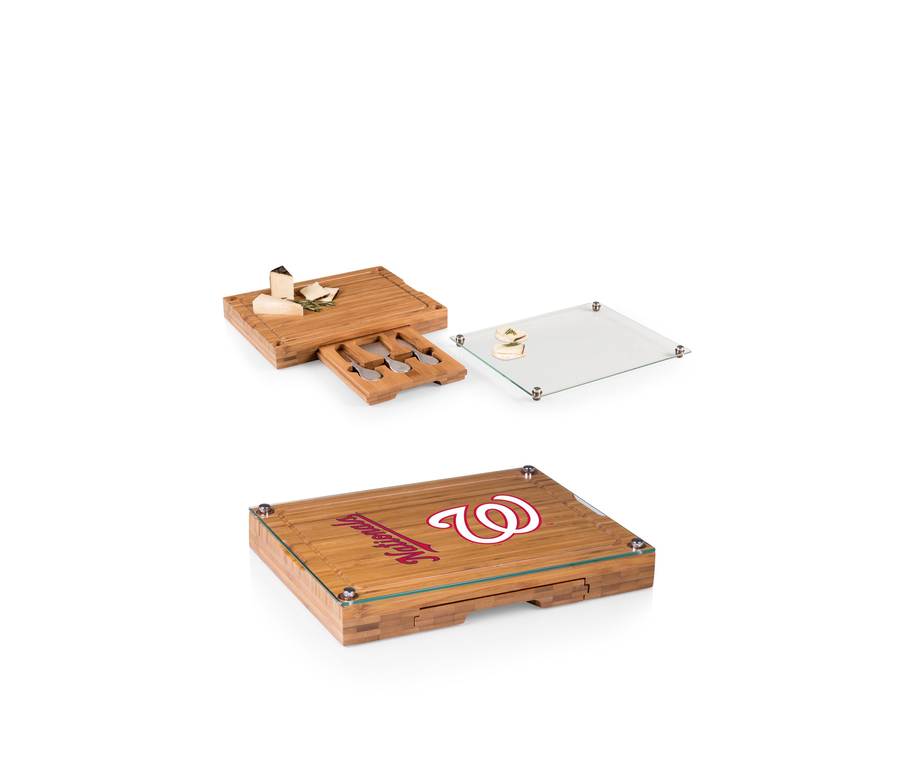 MLB Washington Nationals Concerto Glass Top Cheese Cutting Board & Tools Set
