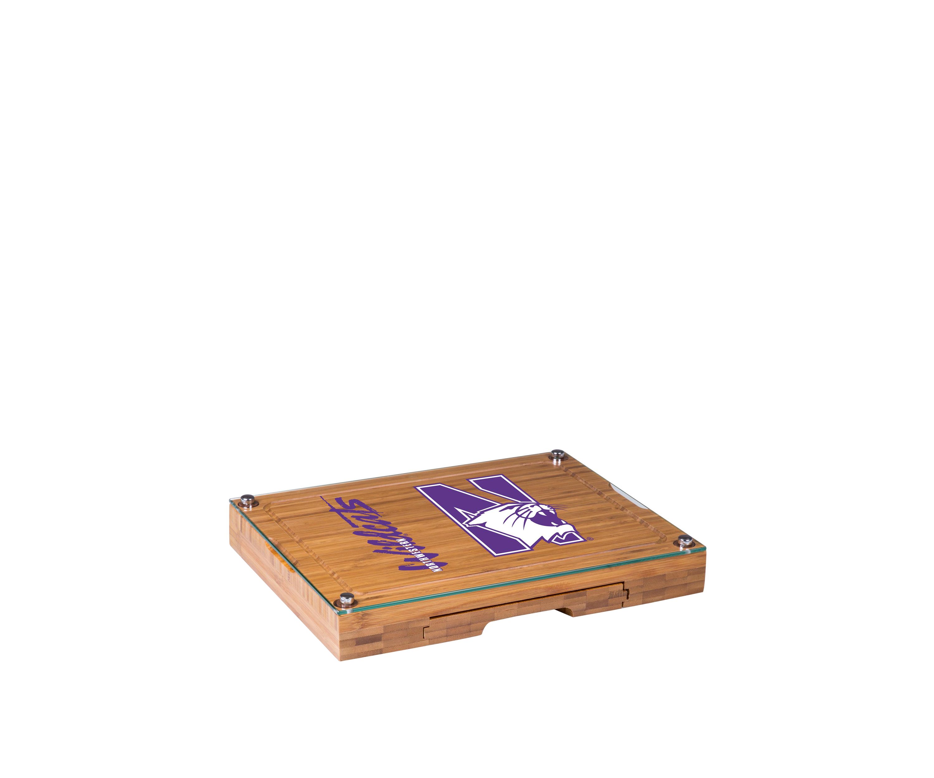 NCAA Northwestern Wildcats Concerto Glass Top Cheese Cutting Board & Tools Set