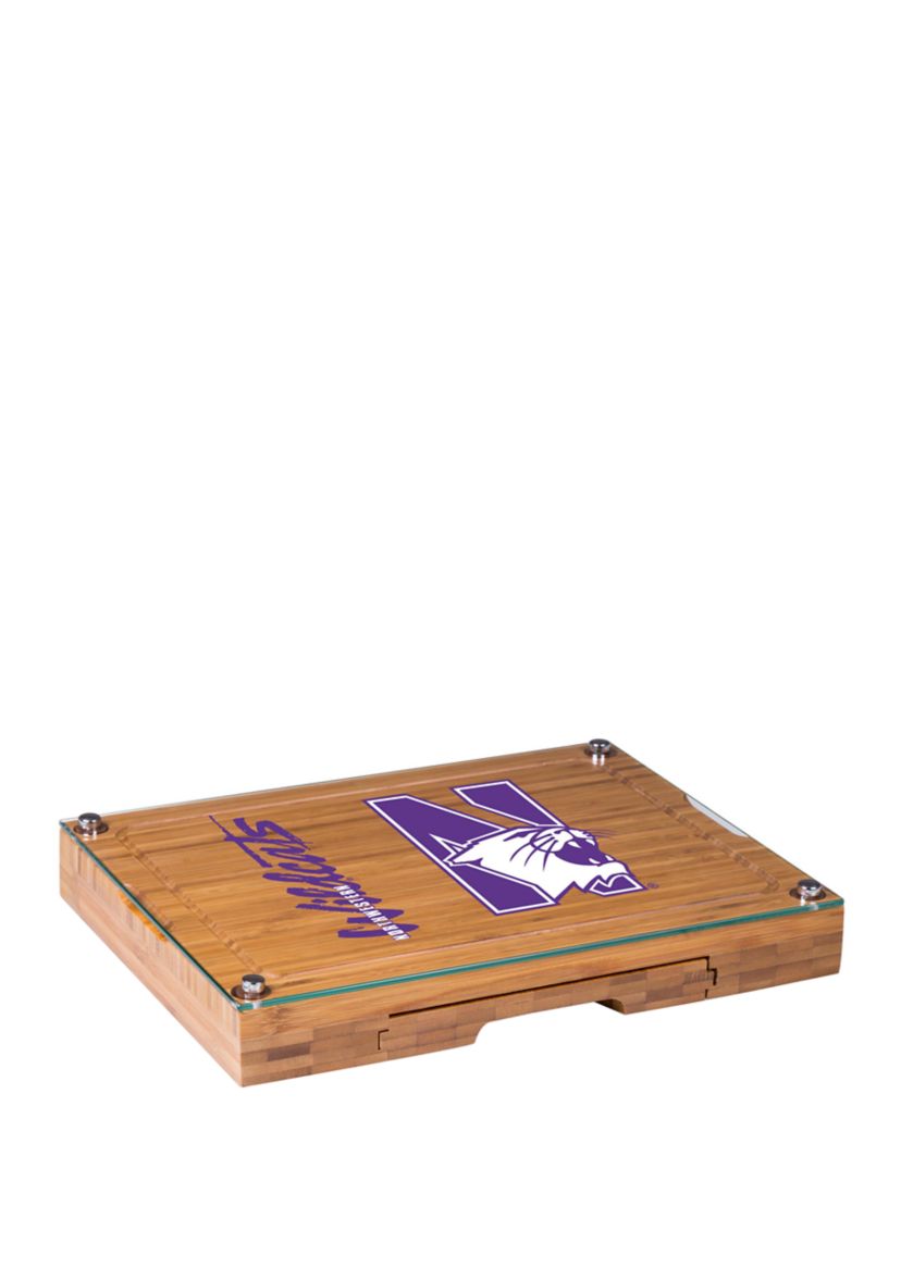 NCAA Northwestern Wildcats Concerto Glass Top Cheese Cutting Board & Tools Set