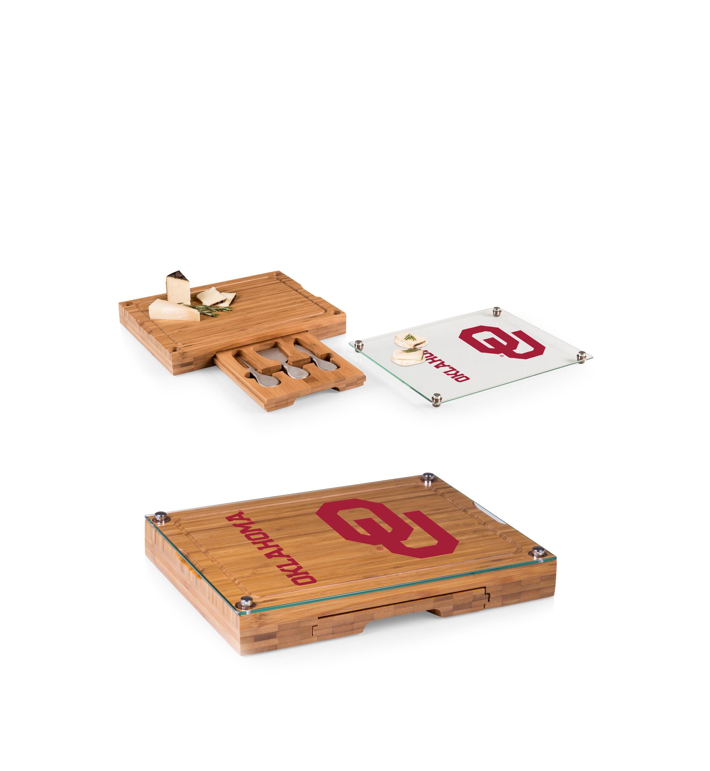 NCAA Oklahoma Sooners Concerto Glass Top Cheese Cutting Board & Tools Set