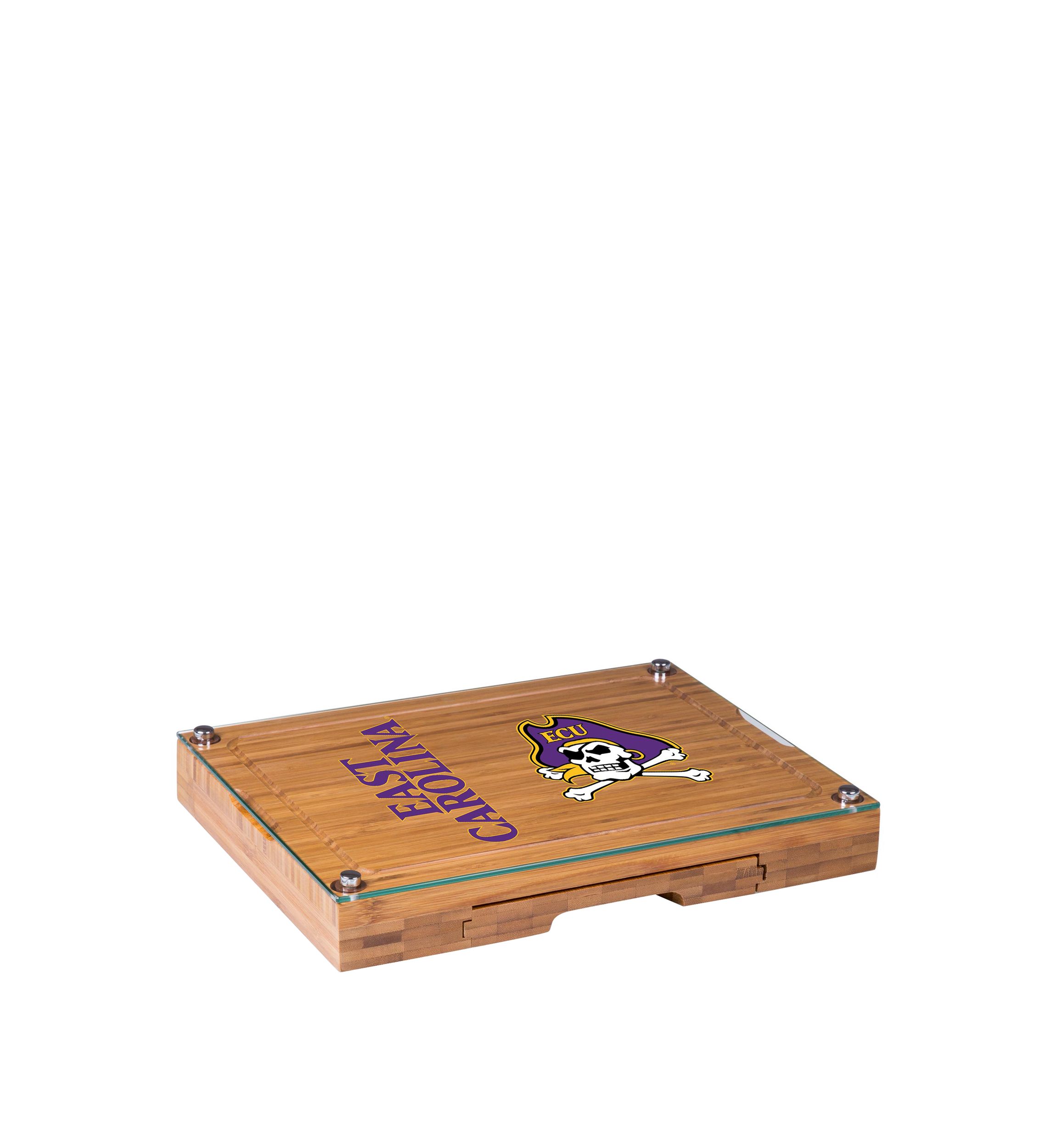 NCAA ECU Pirates Concerto Glass Top Cheese Cutting Board & Tools Set