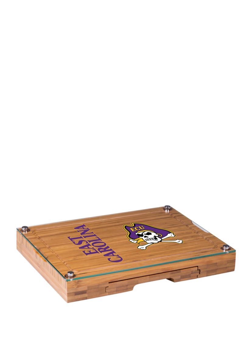 NCAA ECU Pirates Concerto Glass Top Cheese Cutting Board & Tools Set