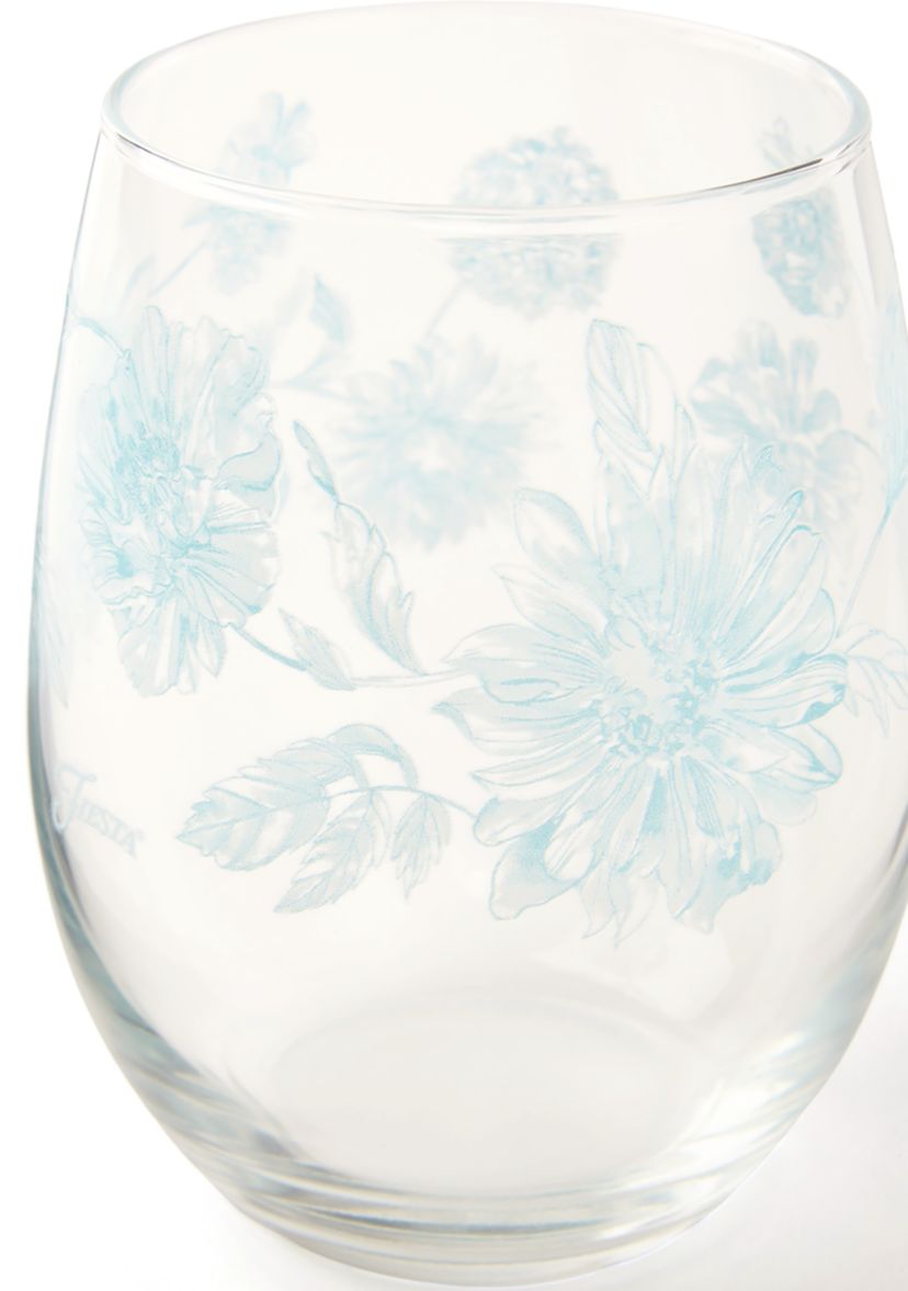  Botanical Floral 15-Ounce Stemless Wine Glass 