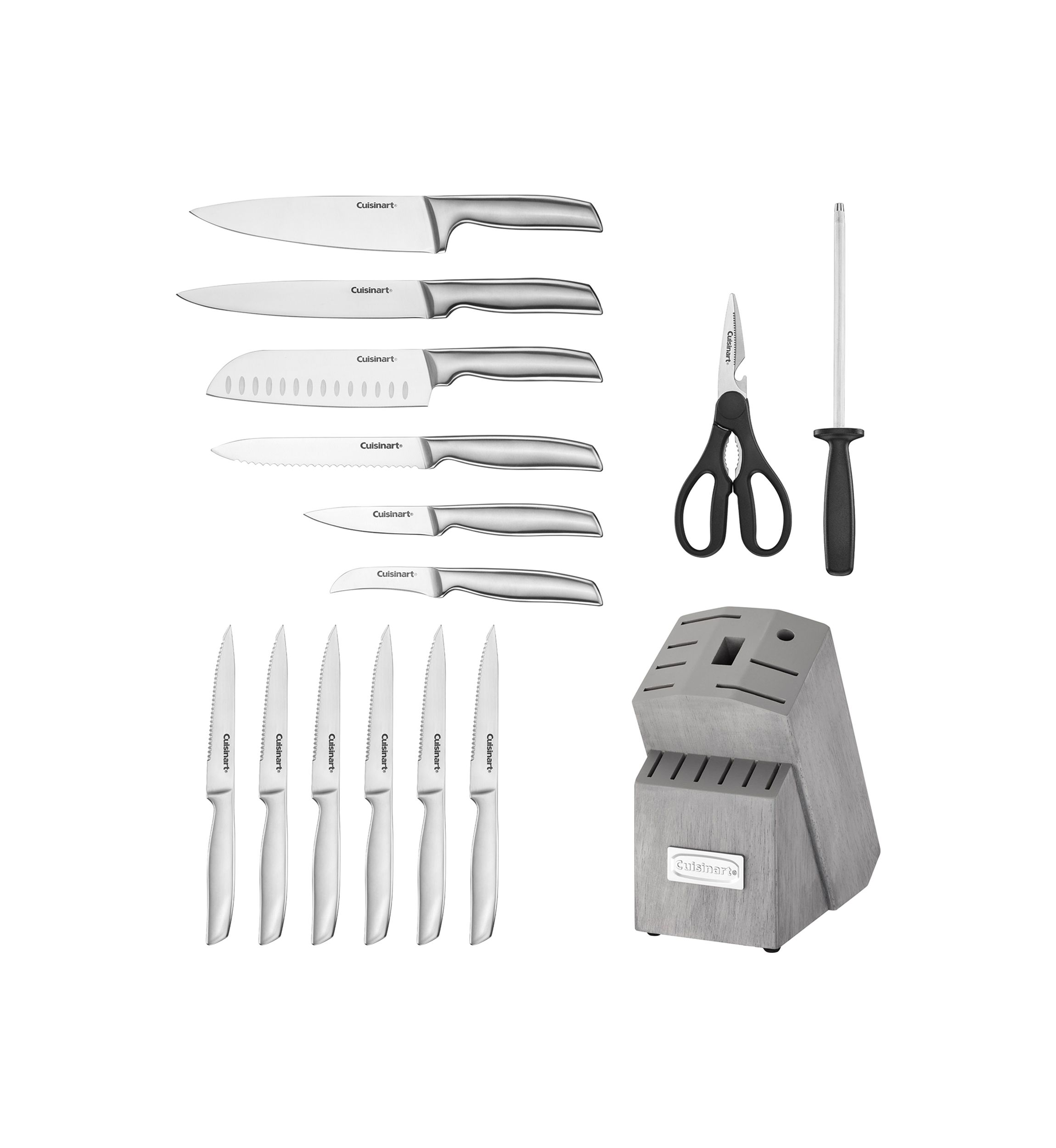 15 Piece Stainless Steel Grey Knife Block Set