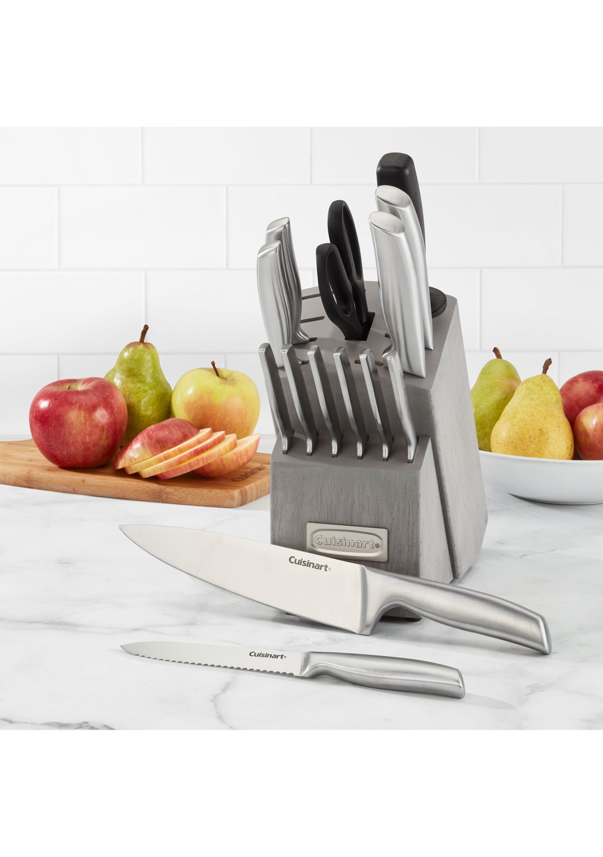 15 Piece Stainless Steel Grey Knife Block Set