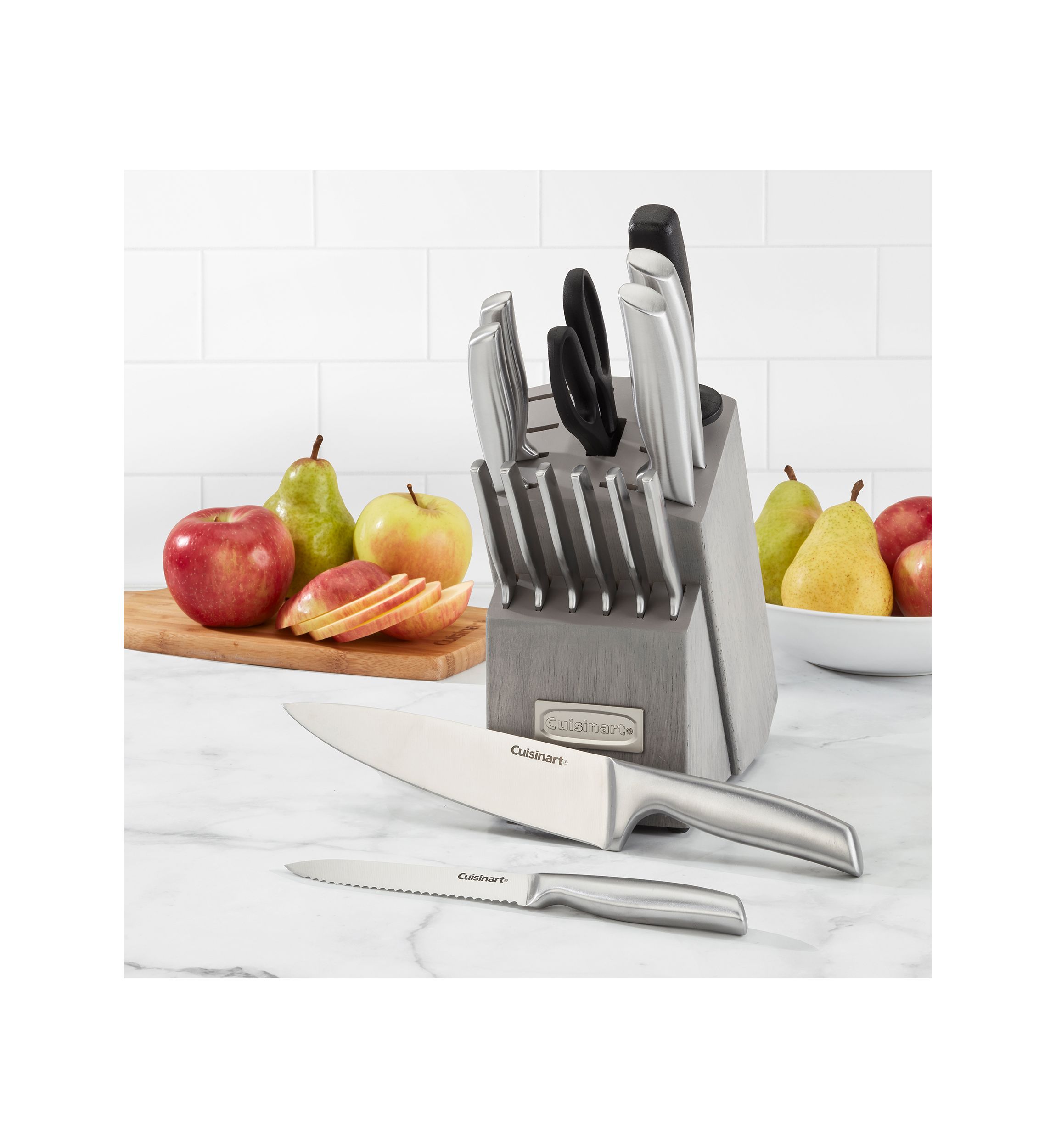 15 Piece Stainless Steel Grey Knife Block Set