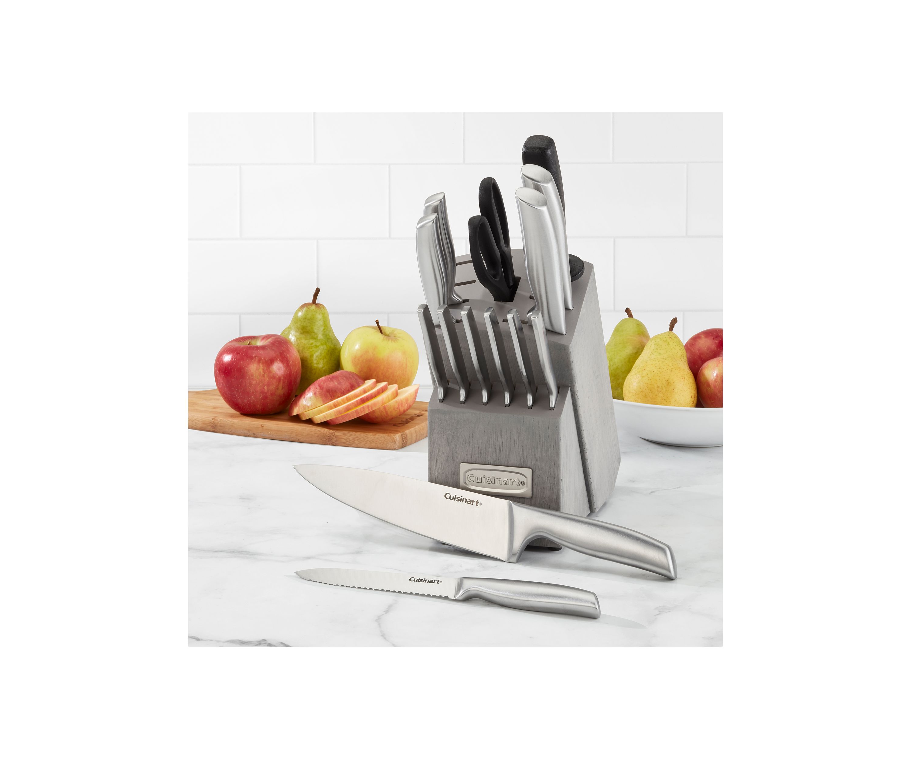 15 Piece Stainless Steel Grey Knife Block Set