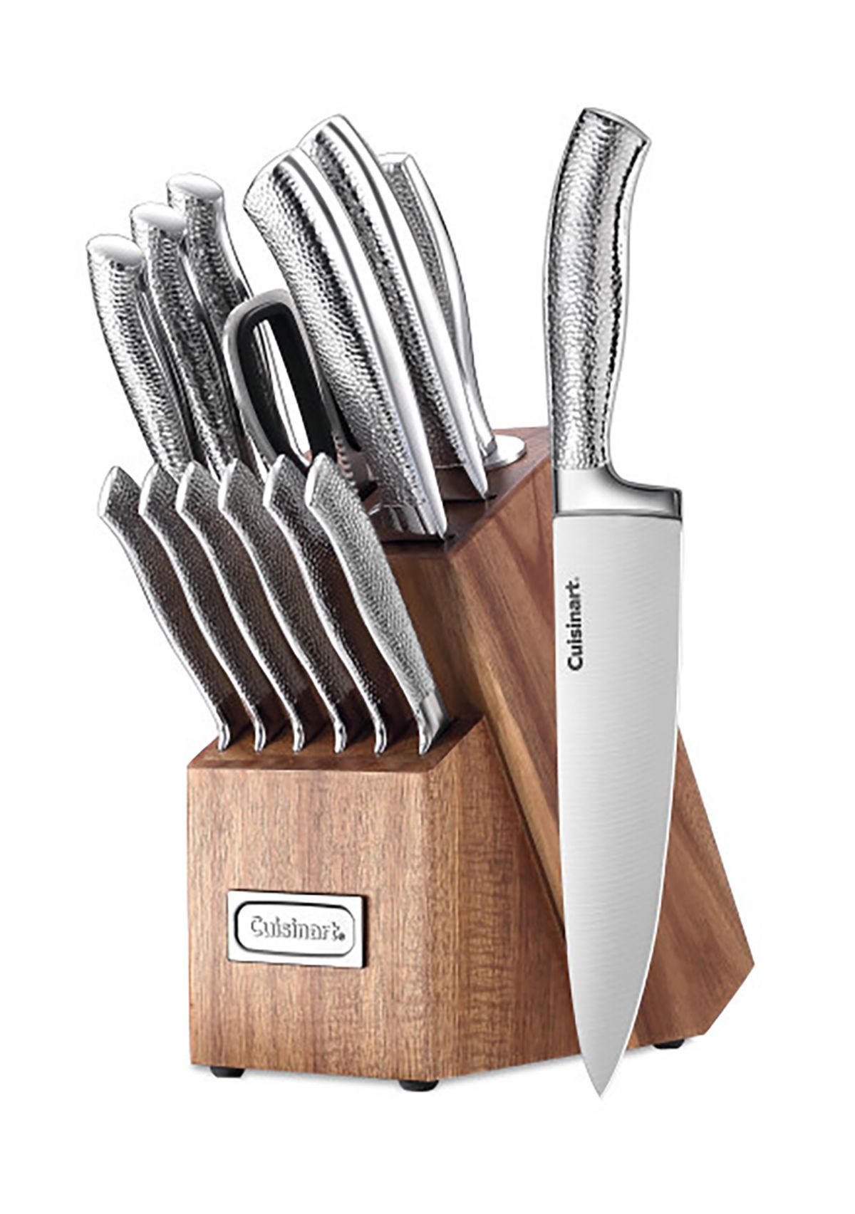 Hammered Stainless Steel Cutlery Block 15-Piece Set