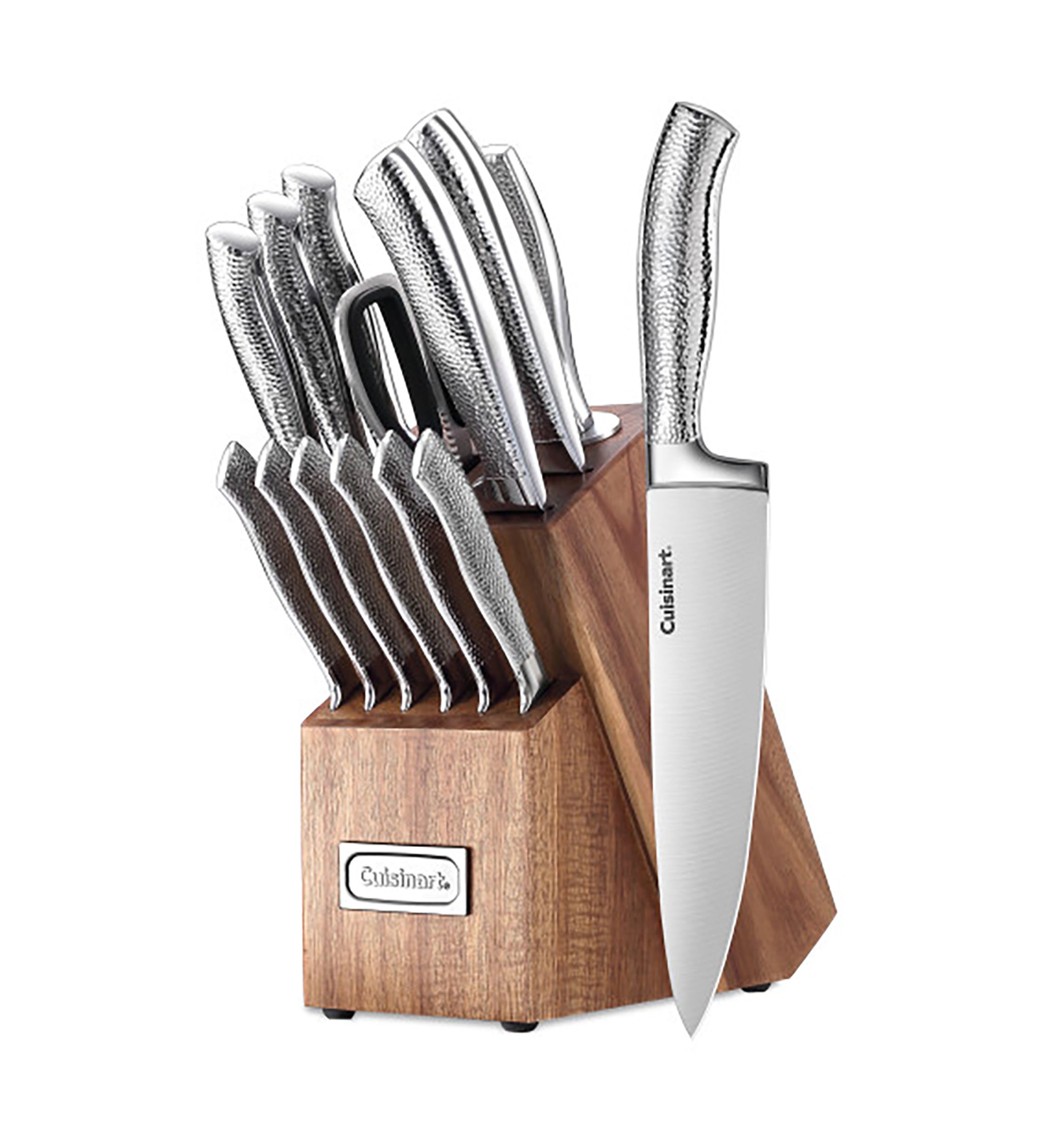 Hammered Stainless Steel Cutlery Block 15-Piece Set