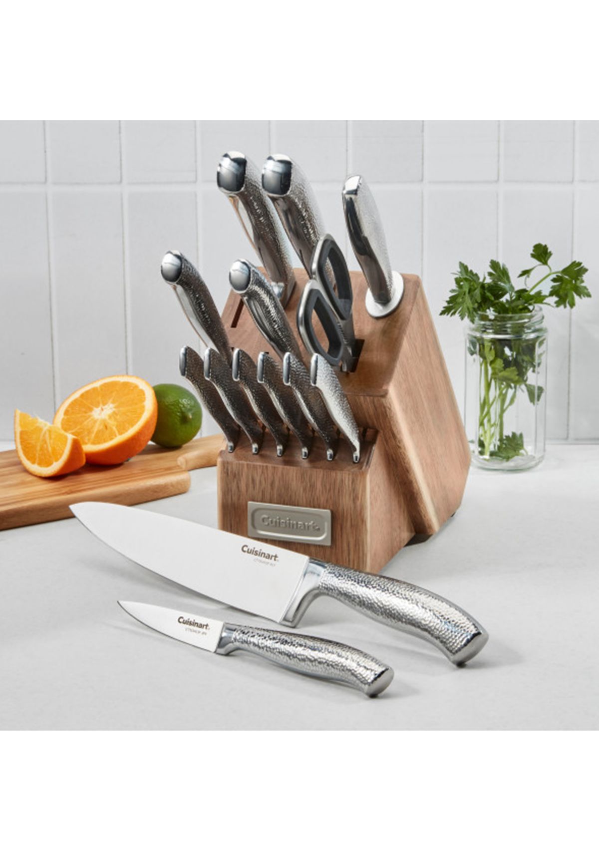 Hammered Stainless Steel Cutlery Block 15-Piece Set
