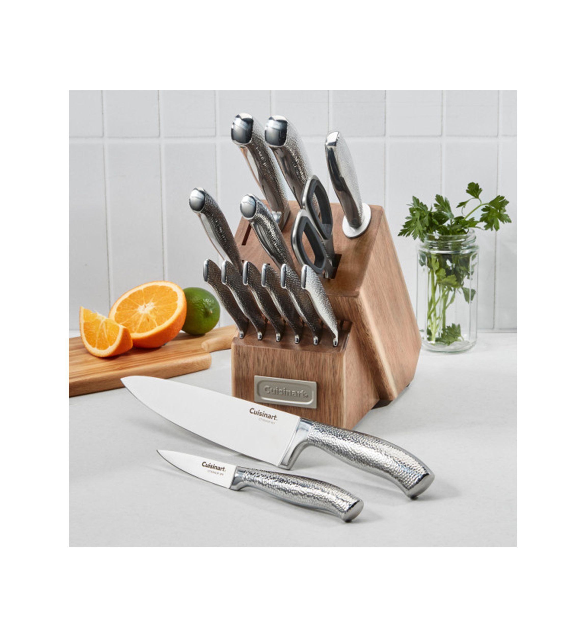 Hammered Stainless Steel Cutlery Block 15-Piece Set