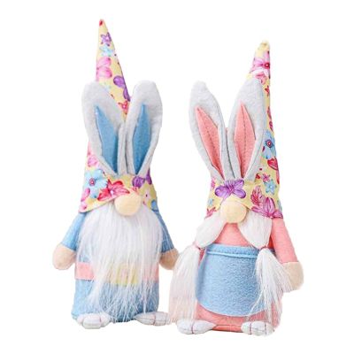 10" Pink and Blue Bunny Gnomes, Set of 2