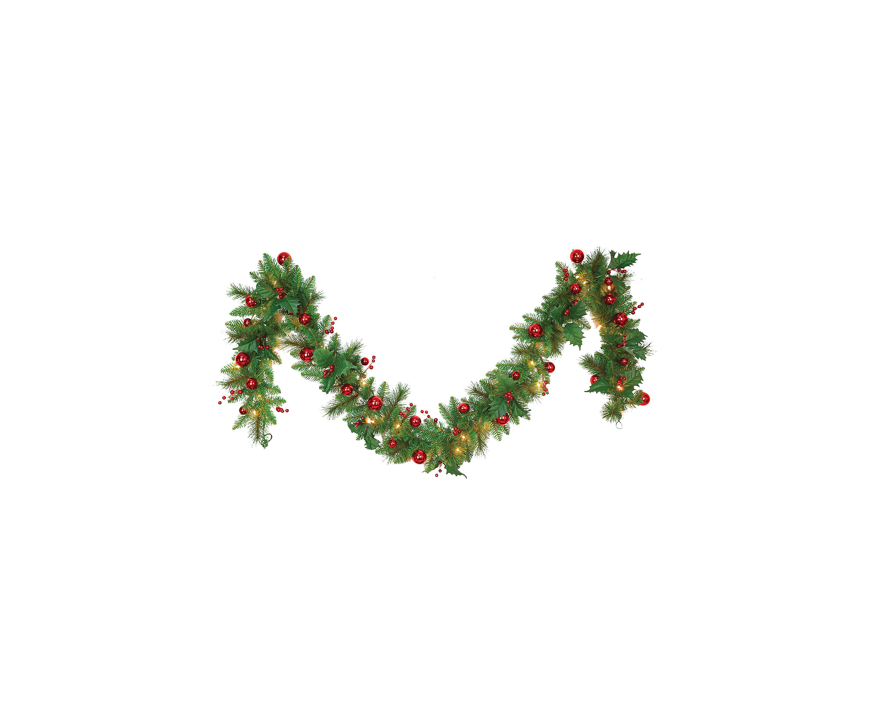 10 Inch by 9 Foot Garland with Red Balls