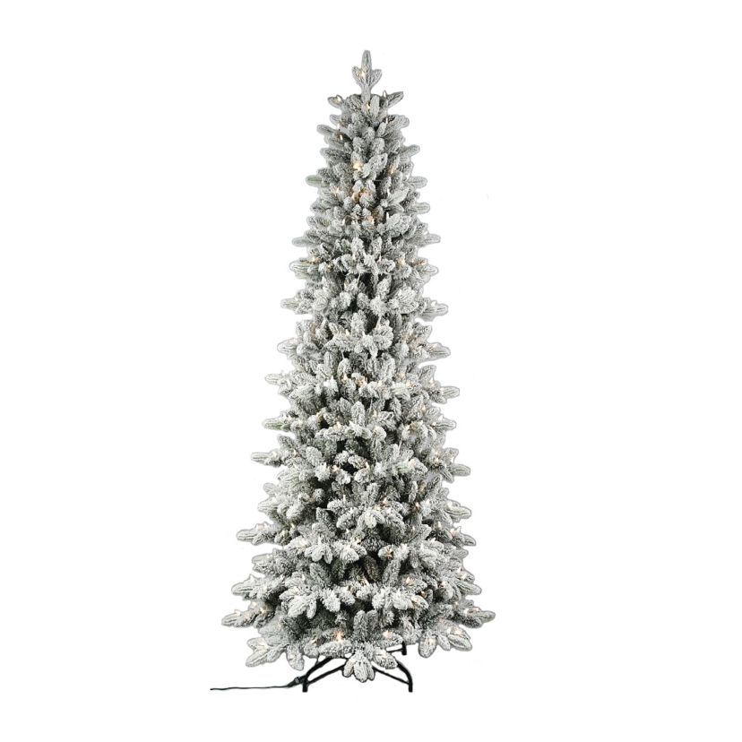 7.5 feet Prelit Flocked Tree, PE and PVC