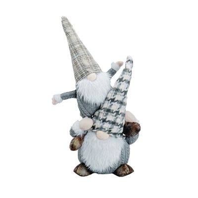 23 inch Piggy Back Gray Plaid Gnome
