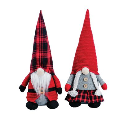 Santa's Workshop 13 inch Buffalo Plaid Gnomes, Set of 2, Red