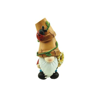 10.3 inch Resin Gnome with Flower Pot Hat