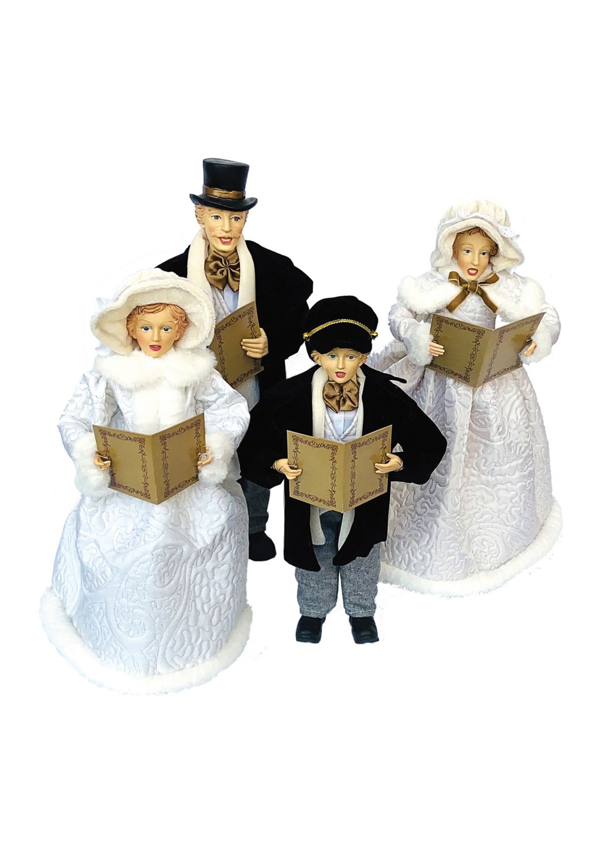 Set of 4 Small White and Black Carolers 