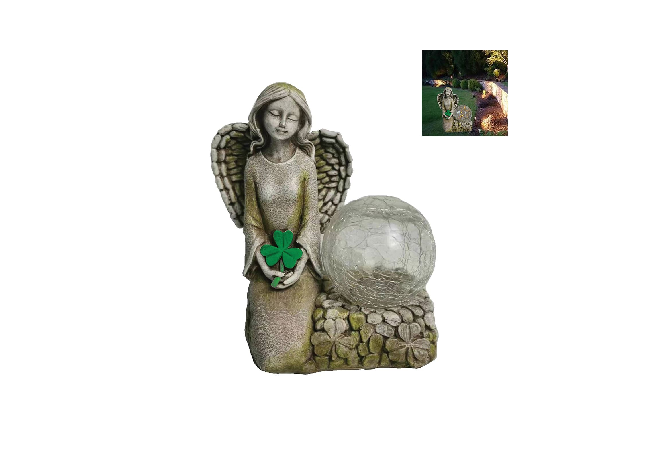 7 inch Solar Irish Angel with Glass Ball