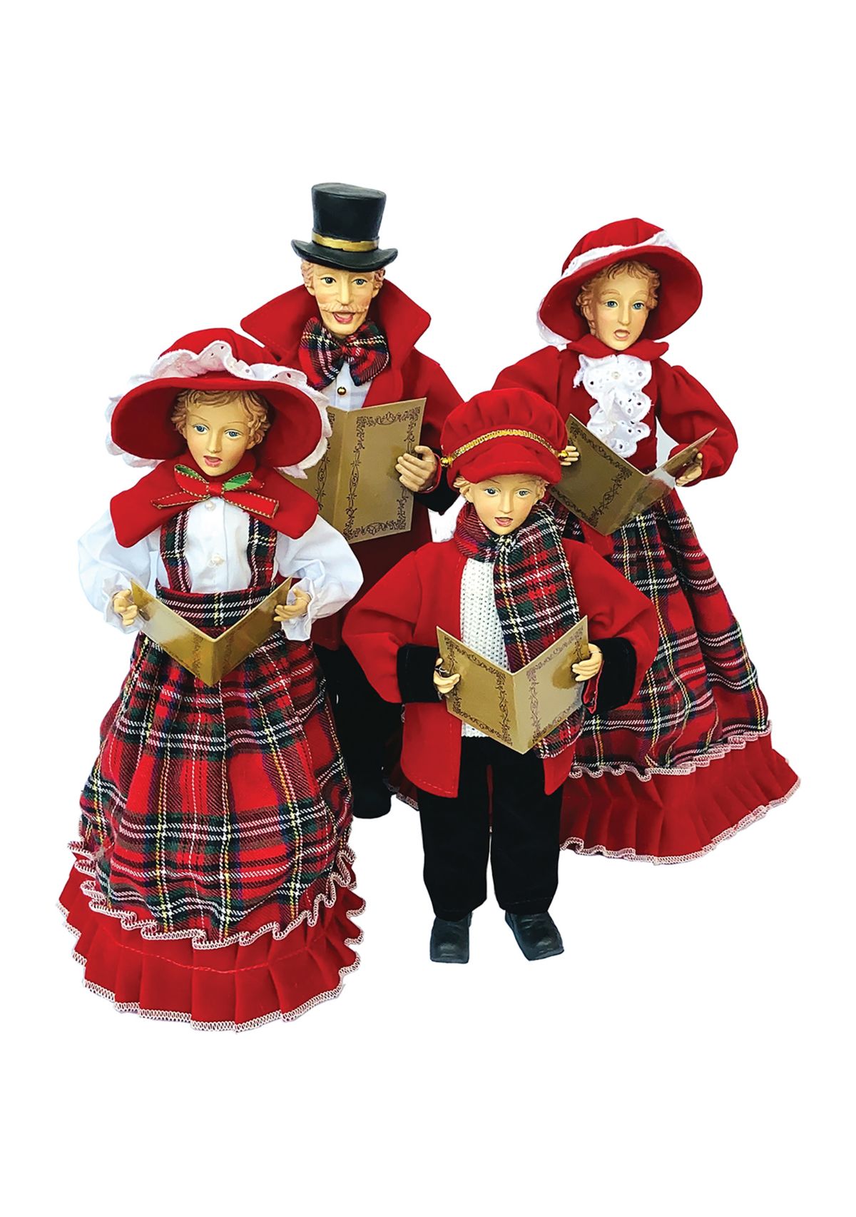 Set of 4 Red Plaid Carolers