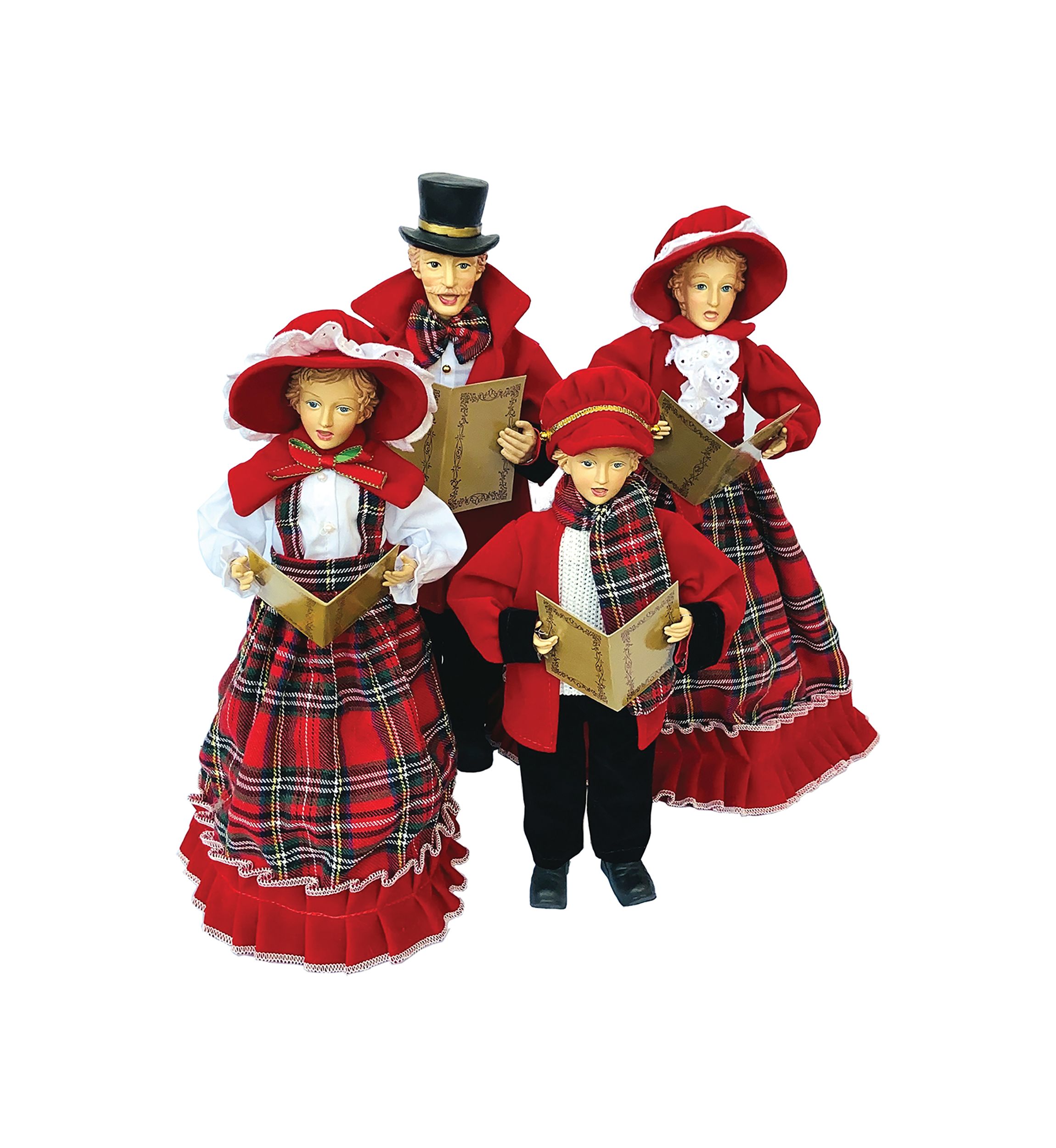 Set of 4 Red Plaid Carolers