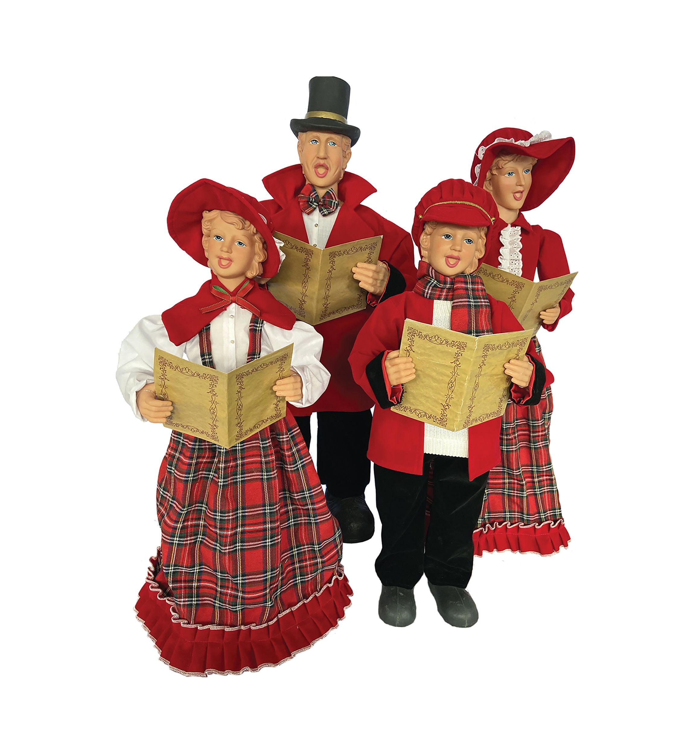 Set of 4 Red Plaid Carolers 