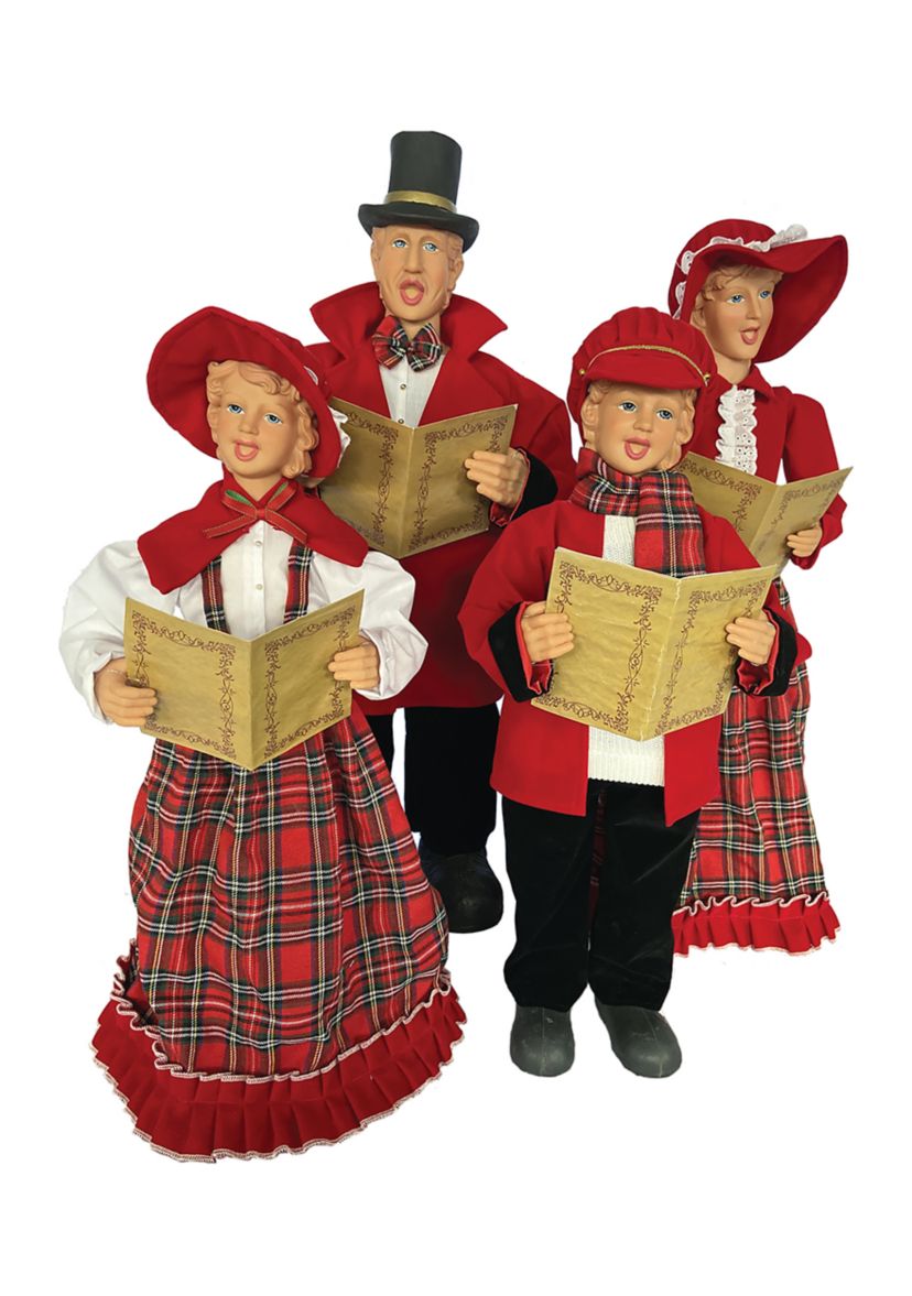 Set of 4 Red Plaid Carolers 