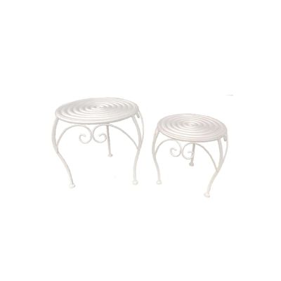 13.5 inch Iron Round Plant Stands, Antique White, Set of 2