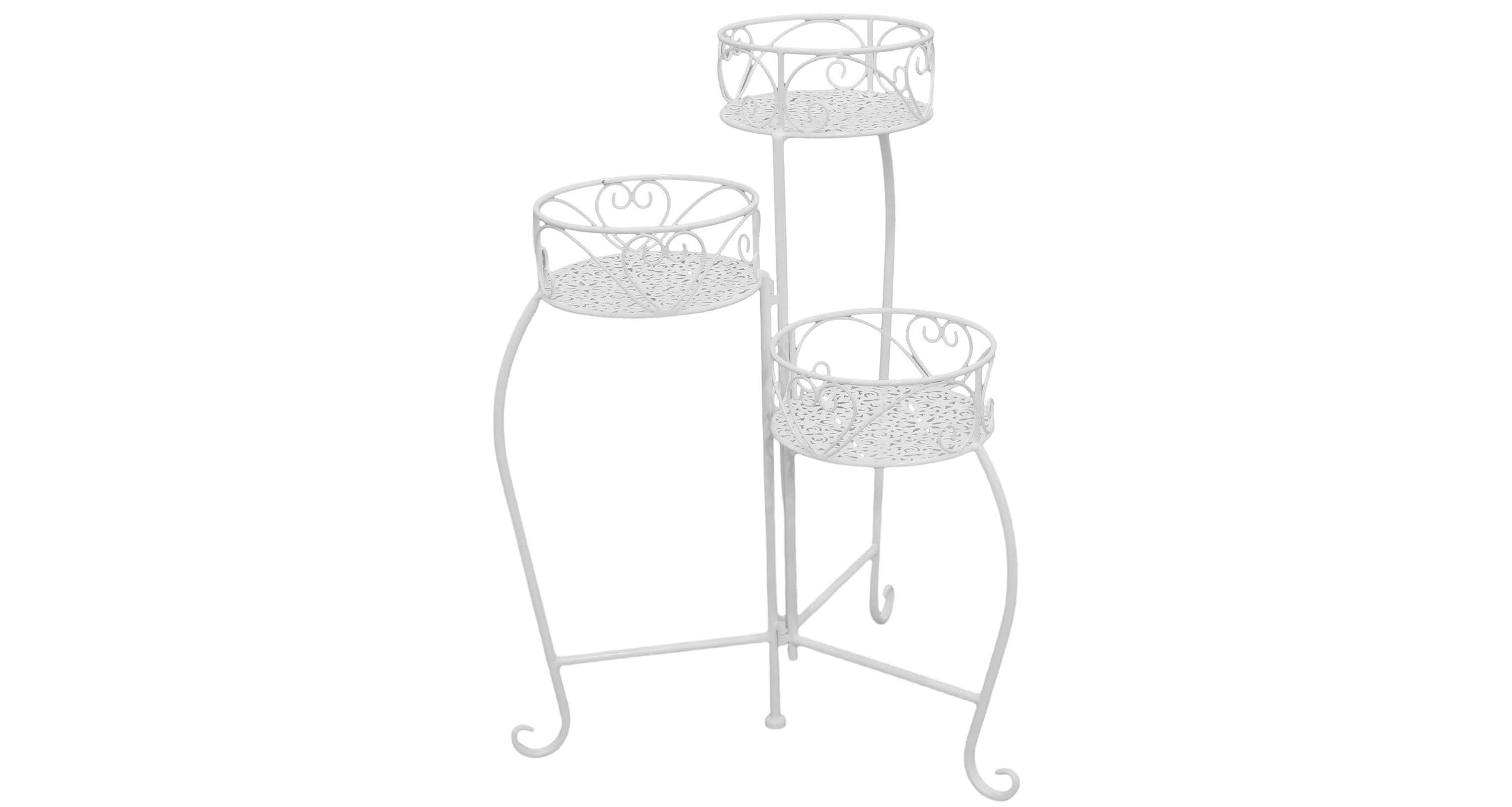 23 inch Iron Three Pot Plant Stand, Antique White