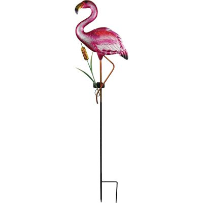 39 inch Solar Glass Pink Flamingo Stake