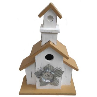 13" White Church Bird House