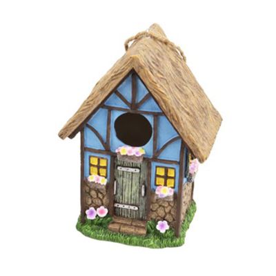 8.2" Resin Blue Cottage Bird House