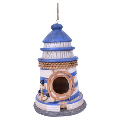 8.5" Resin Blue & White Lighthouse Bird House