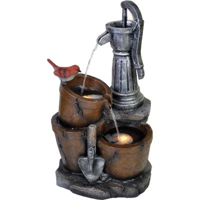 21.3 inch Lighted Pump with Red Bird Fountain