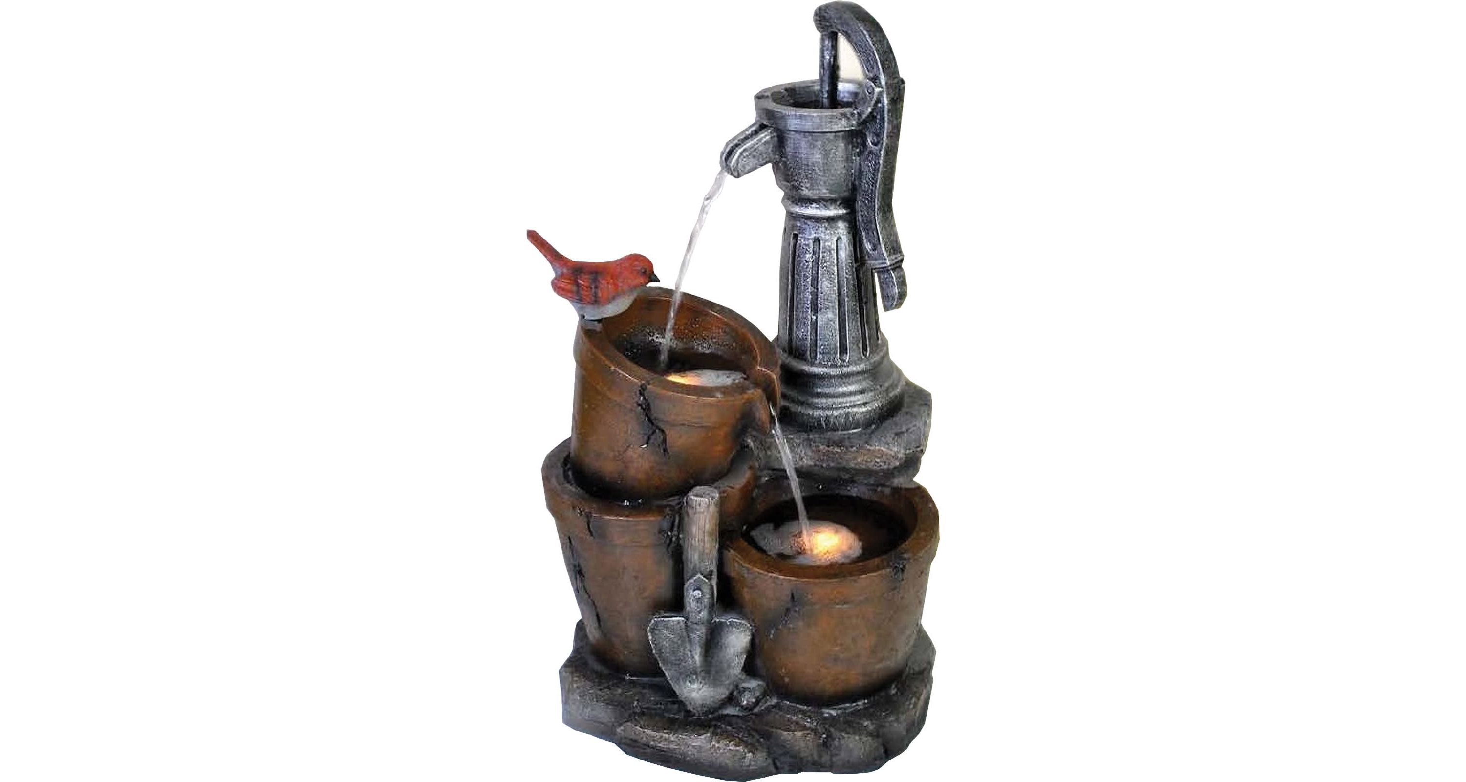 21.3 inch Lighted Pump with Red Bird Fountain