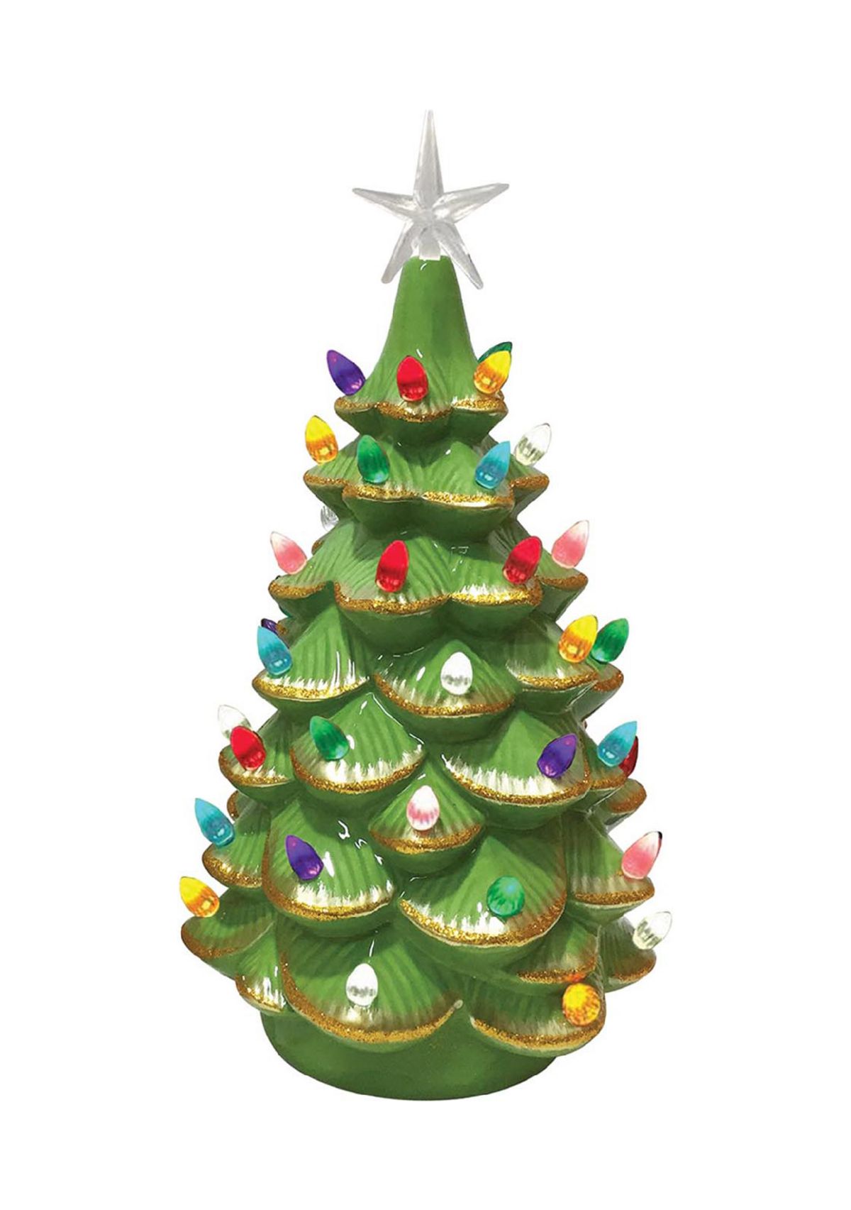 14 Inch Green Ceramic Tree Gold Tips