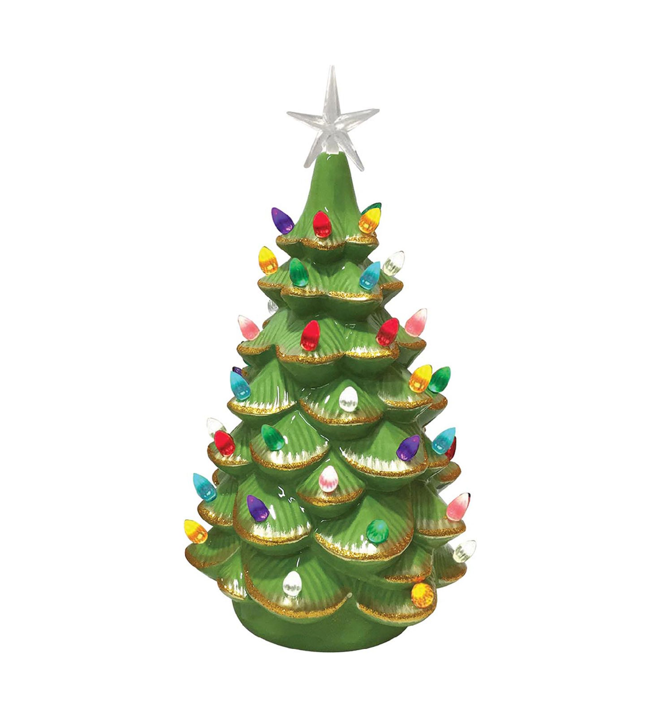 14 Inch Green Ceramic Tree Gold Tips