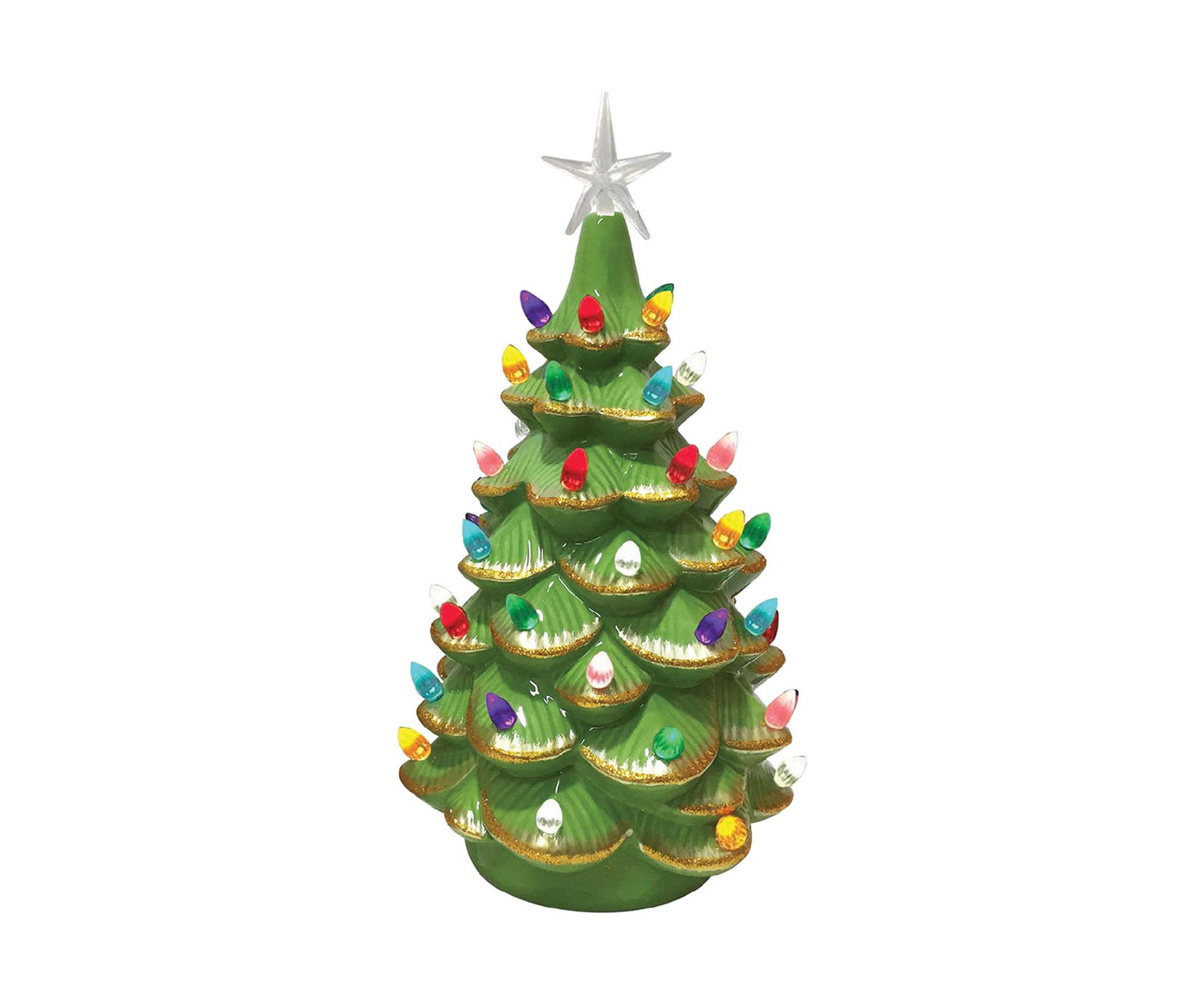 14 Inch Green Ceramic Tree Gold Tips