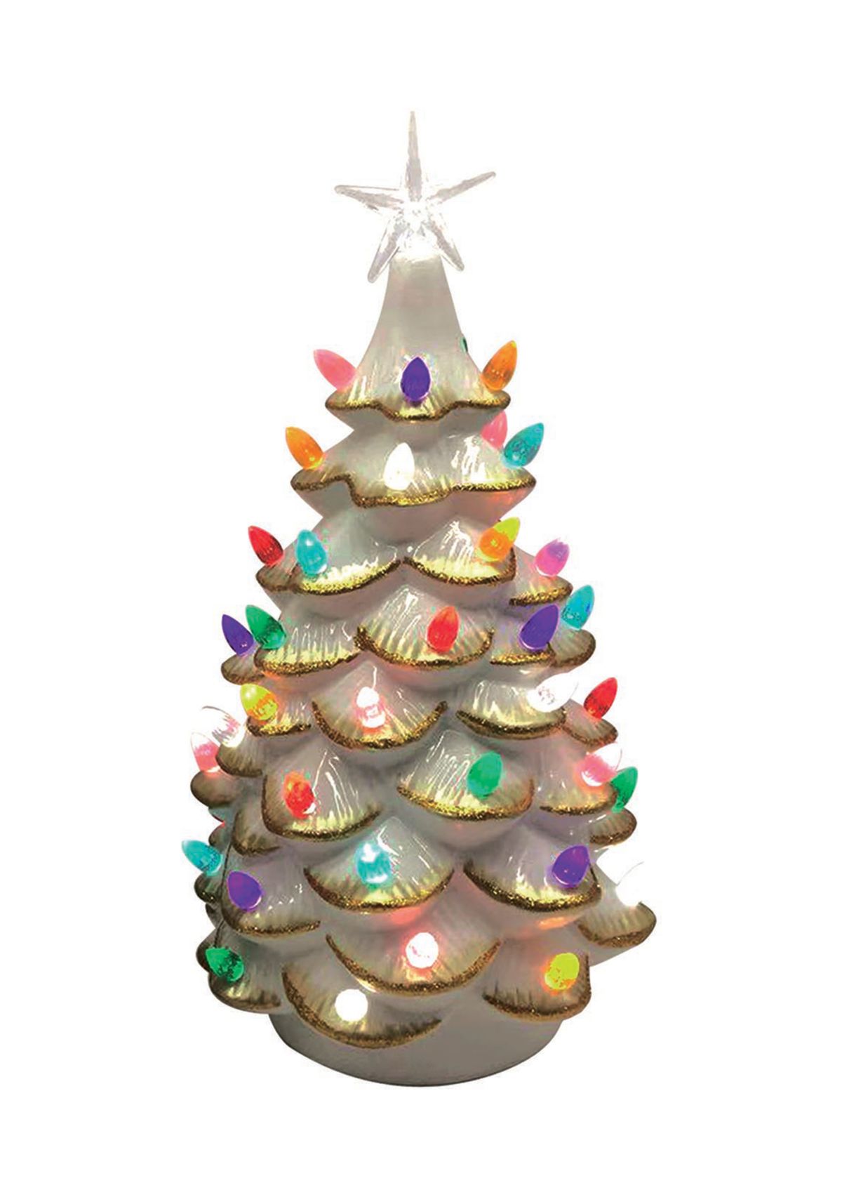 14 Inch White Ceramic Tree Gold Tips
