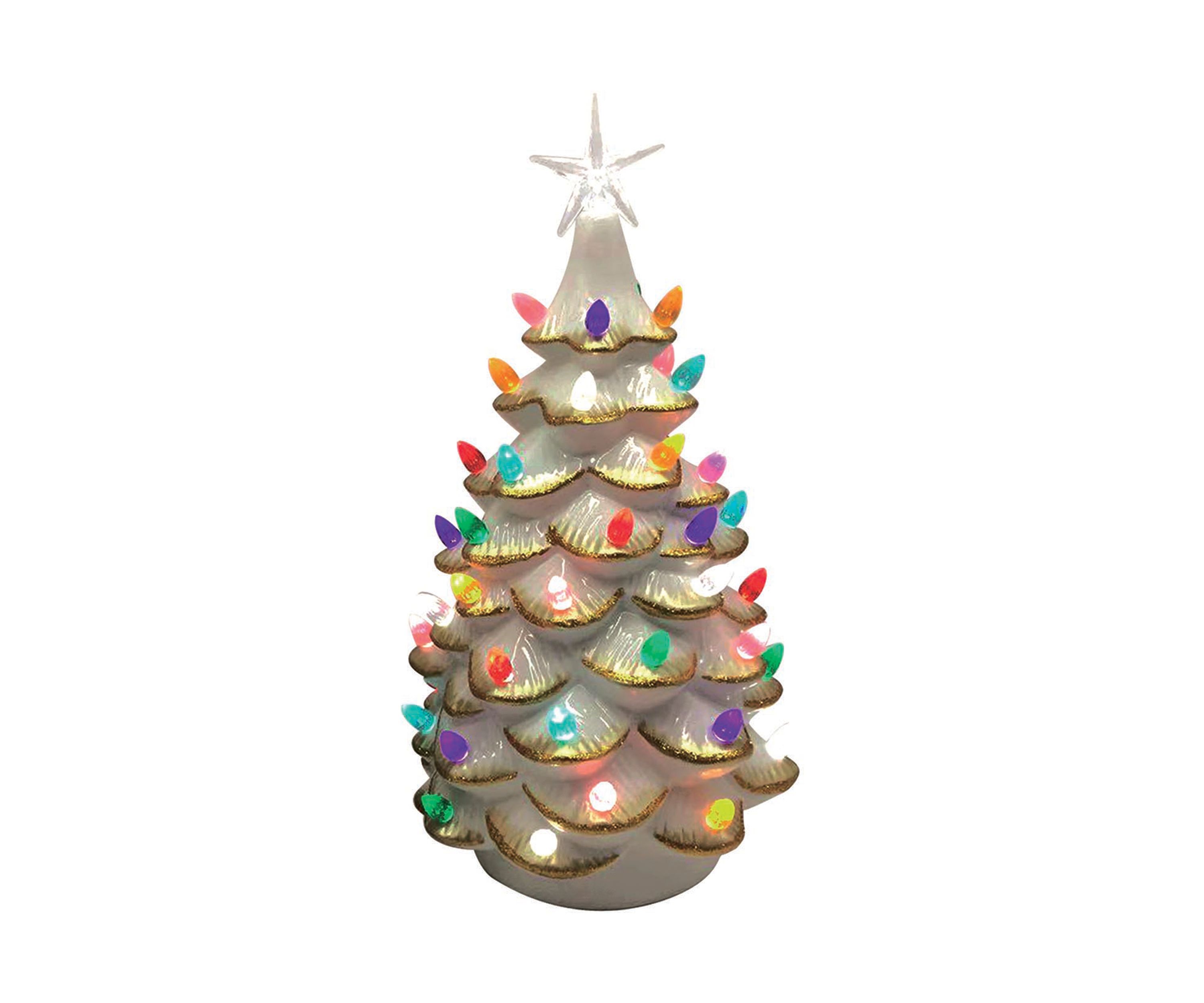 14 Inch White Ceramic Tree Gold Tips