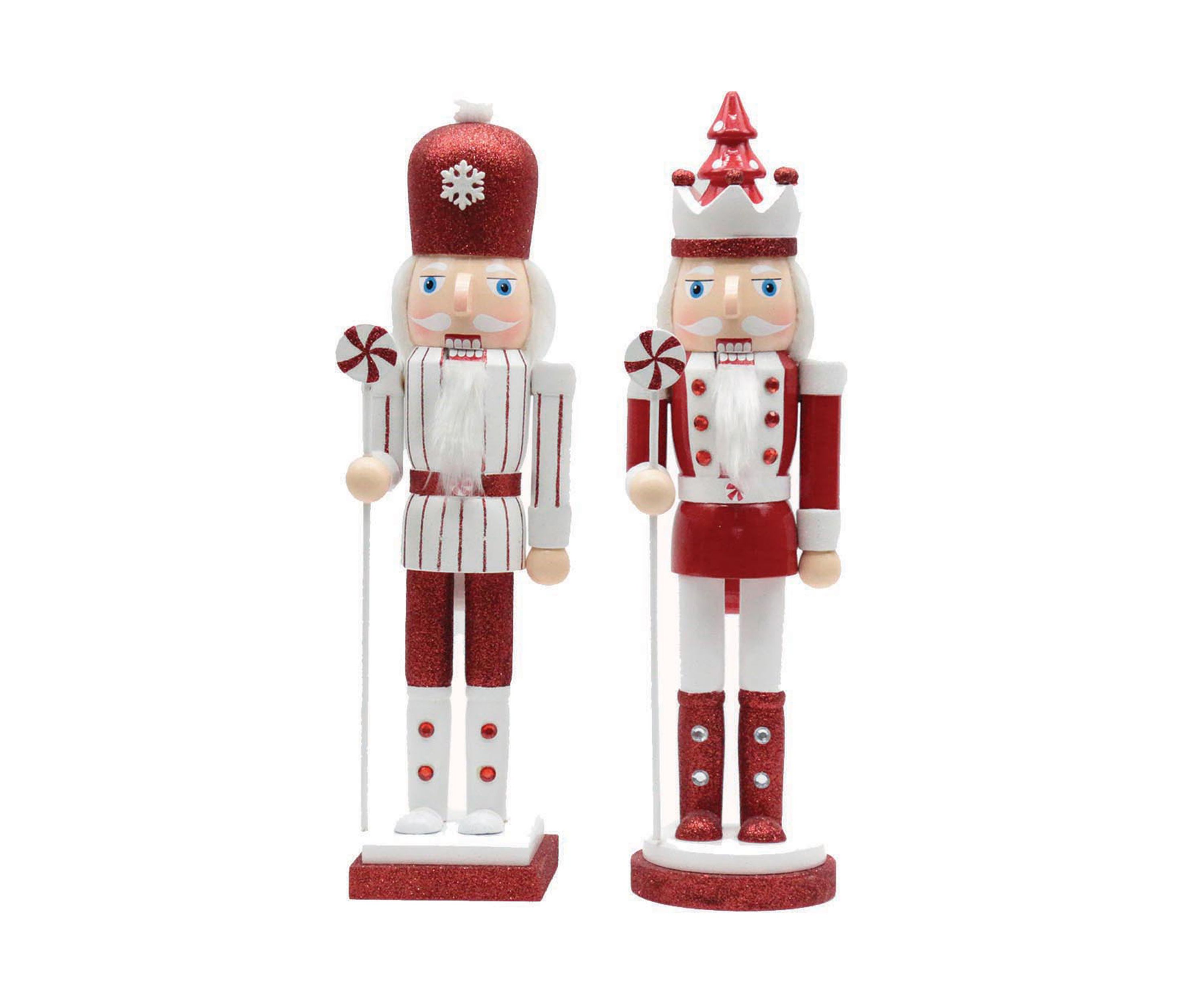 15 Inch Assorted Red Peppermint Nutcrackers - Set of 2 