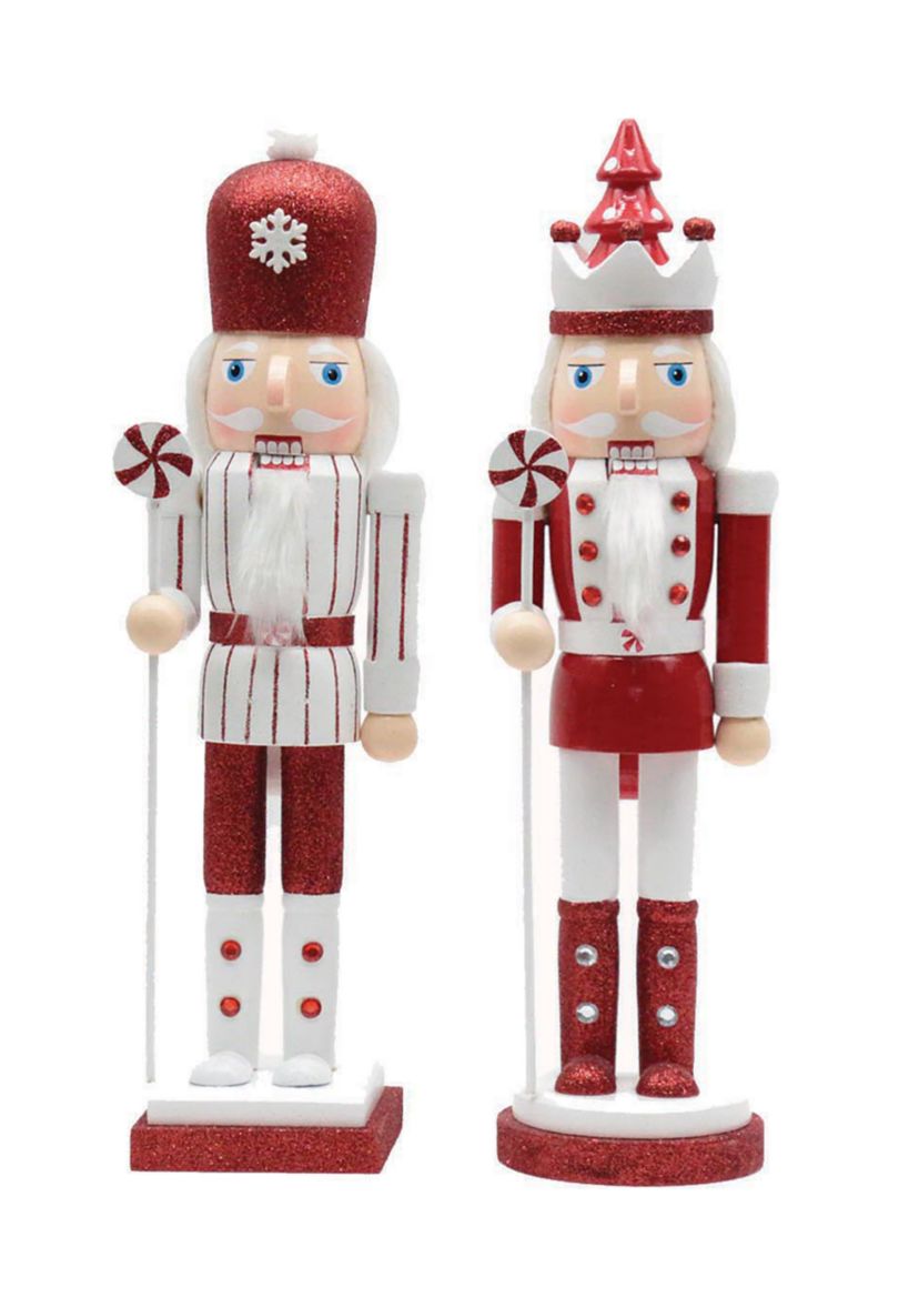 15 Inch Assorted Red Peppermint Nutcrackers - Set of 2 