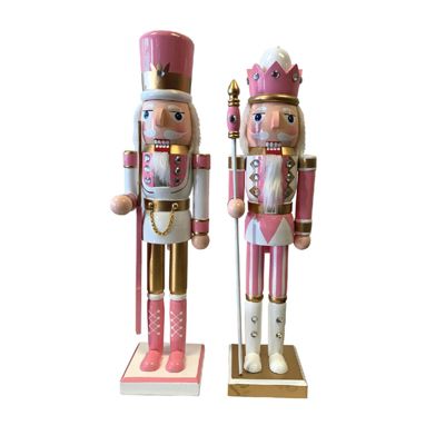 14 inch Pink and Gold Nutcrackers, Set of 2