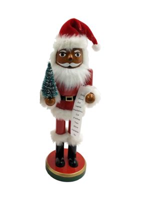 14 Inch African American Santa With Tree & List Nutcracker