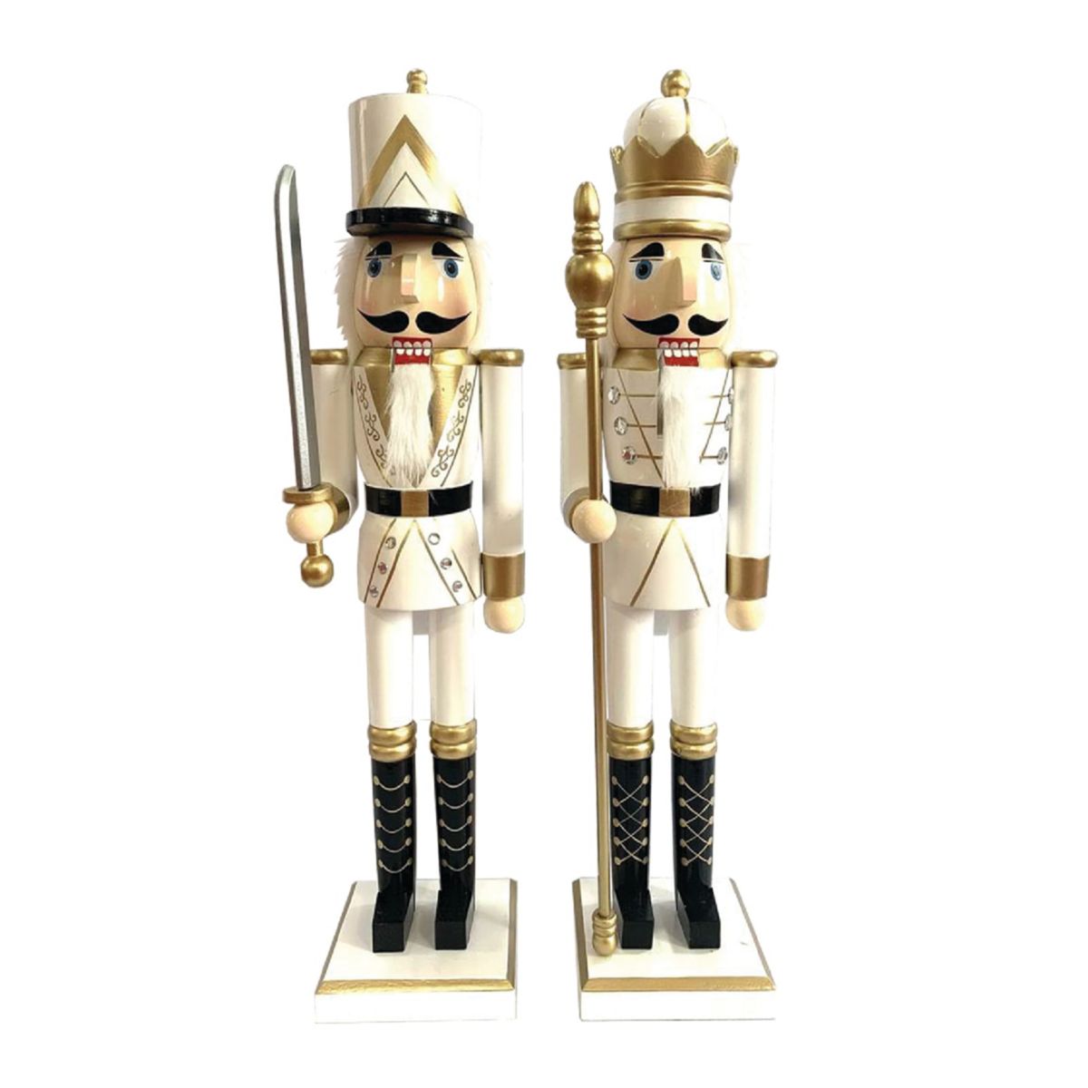 24 inch White and Gold King and Guard Nutcracker, Set of 2