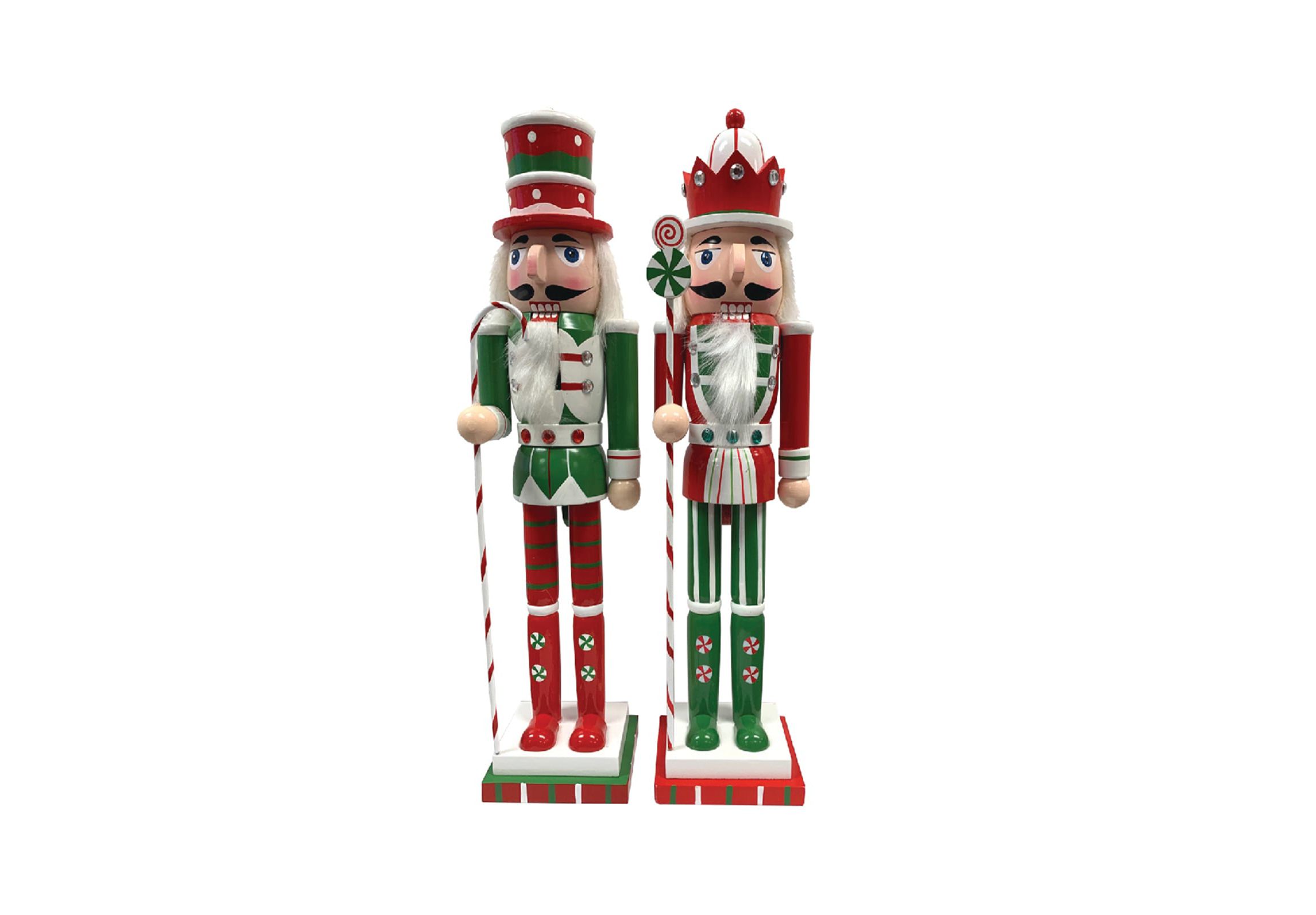 14 inch Red and Green Peppermint Nutcrackers, Set of 2