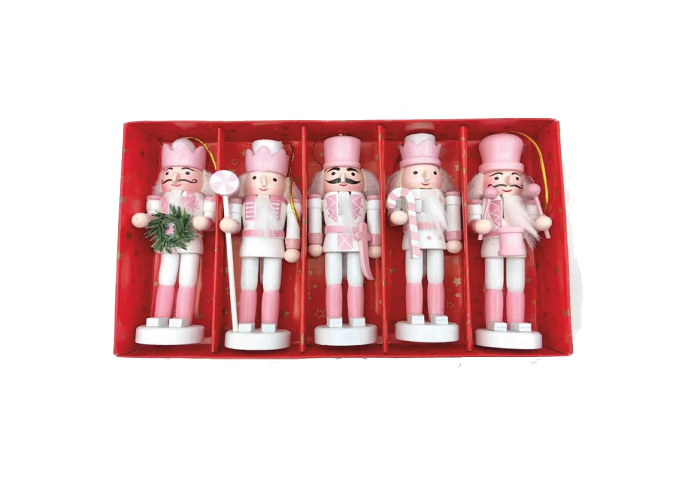 5 inch Pink and White Nutcrackers, Set of 5