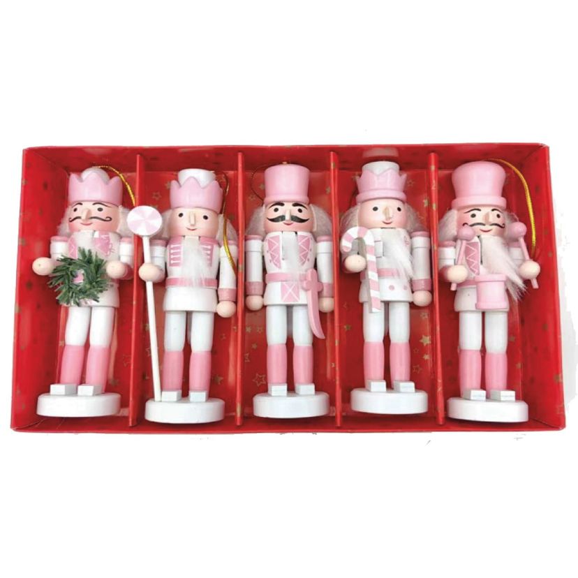 5 inch Pink and White Nutcrackers, Set of 5