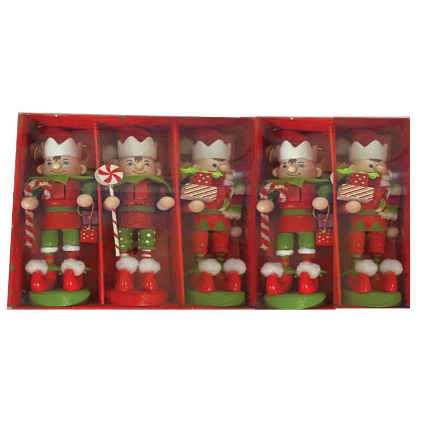 5 inch Elf Nutcracker Ornaments, Set of 5