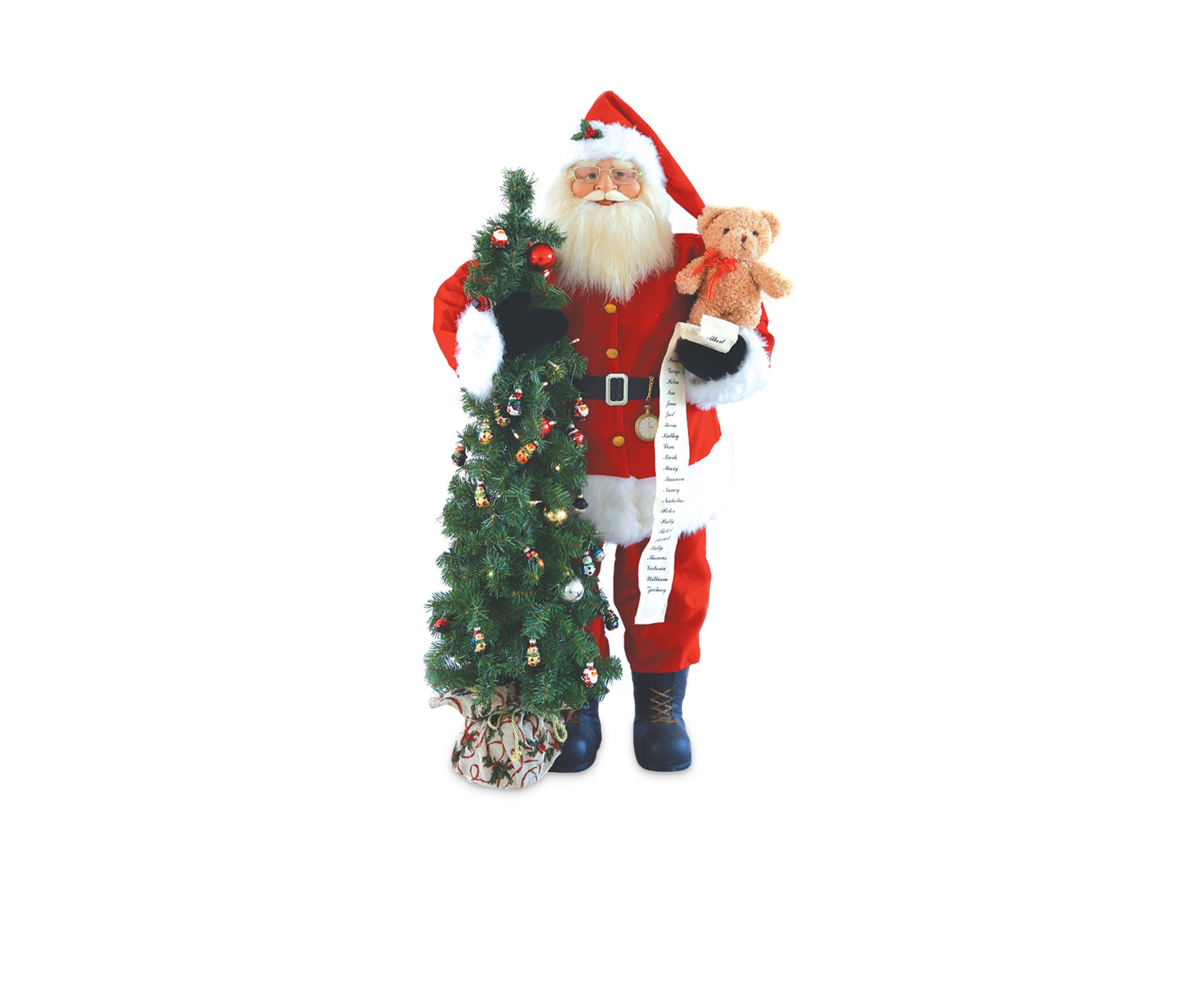 Santa with Teddy Bear and Tree